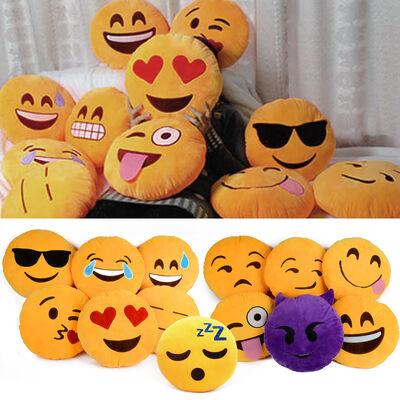 Κίτρινο μαξιλάρι ύπνου μωρών Emoji Emoticon γύρω από γεμισμένο για την εγχώρια χρήση