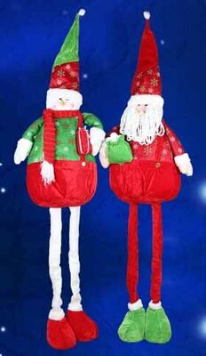 Η μεγάλοι κούκλα και ο χιονάνθρωπος Santa με τις διακοπές Χριστουγέννων ποδιών Streaching για γιορτάζουν το Κόμμα