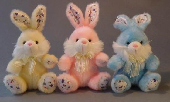 Μακρυμάλλη Bunnies Πάσχας βελούδου μικρά γεμισμένα παιχνίδια, κίτρινος/ροζ/μπλε